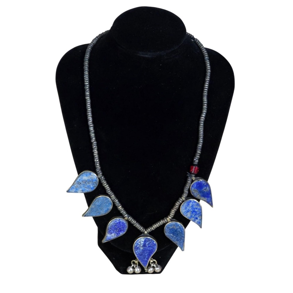 Vintage Lapis Lazuli Statement Necklace Southwestern Boho Bib Dangle Heishi